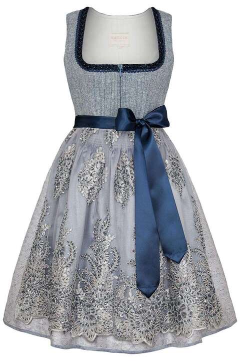 Mini Dirndl mit bestickter Spitzenschrze blau