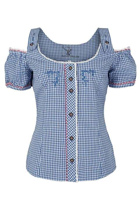 Carmen Trachtenbluse kariert blau rot