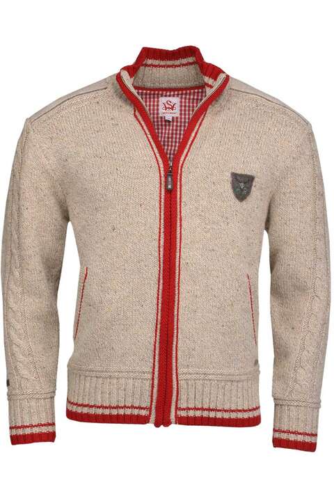 Strickjacke mit Reiverschluss natur/rot