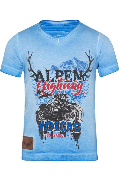 Kinder Trachten T-Shirt mit Motorrad blau