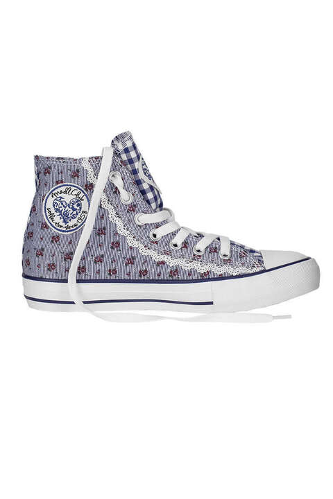 Damen Sneaker im Chucks Look blau-wei mit Blmchendruck