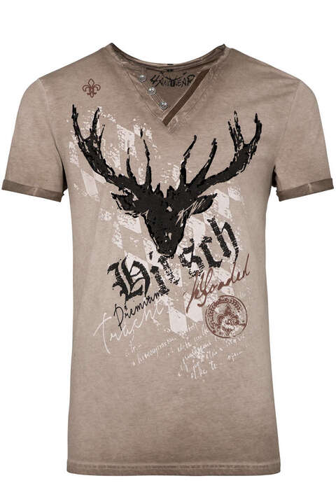 Herren Trachten T-Shirt mit Hirsch braun