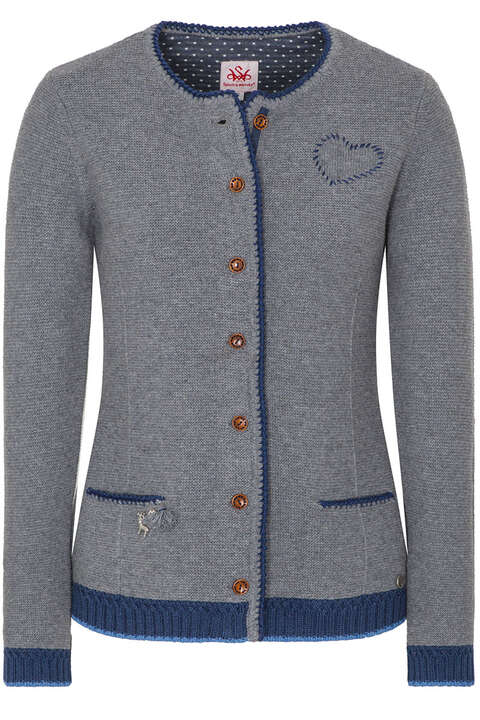 Damen Strickjacke lang hellgrau mittelblau