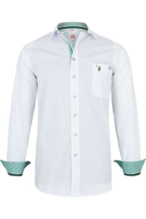 Herrenhemd SLIM-Line weiß-grün Perlmutknöpfe