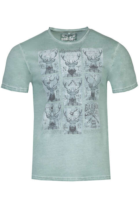 Herren T-Shirt 'Alpenrausch Gentlemen's Barber Shop' eukalyptus grn