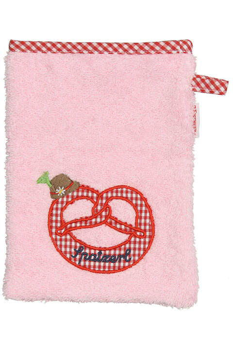 Baby Waschhandschuh Brezel mit Tirolerhut rosa