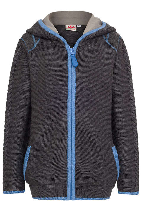 Kinder Kapuzen-Strickjacke mit Walk grau blau