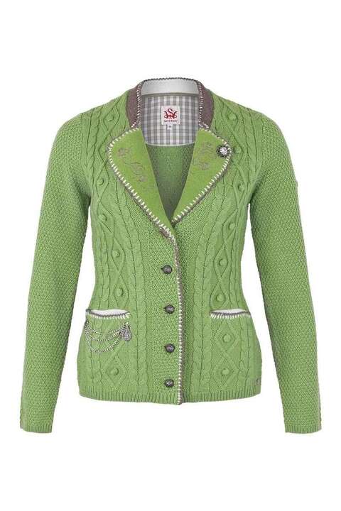 Damenstrickjacke Blazerstil mit Zopfmuster hellgrn