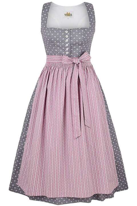 Baumwolldirndl lang grau altrosa