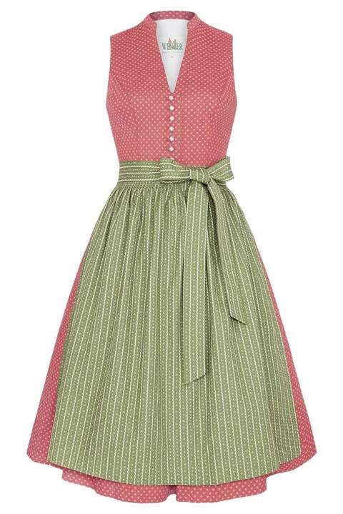 Stretch Dirndl midi hochgeschlossen oliv koralle