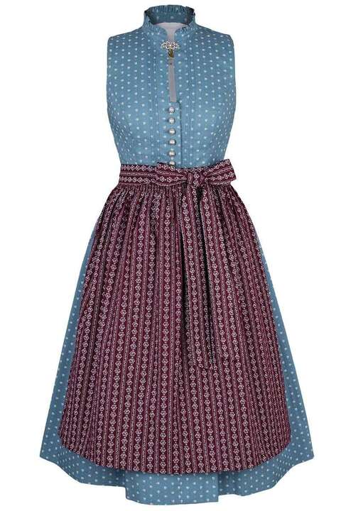 Stretch-Dirndl hochgeschlossen taubenblau