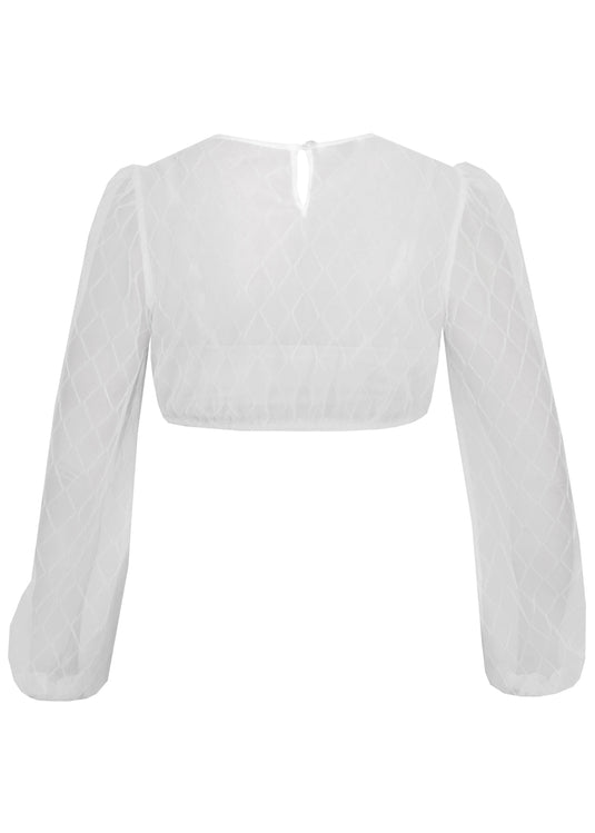 Dirndlbluse mit langen Puffärmeln - offwhite