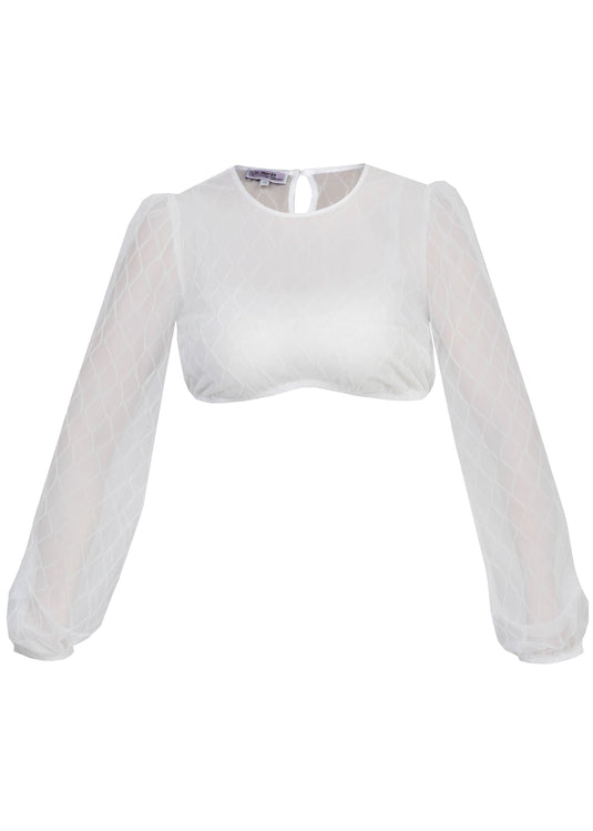 Dirndlbluse mit langen Puffärmeln - offwhite