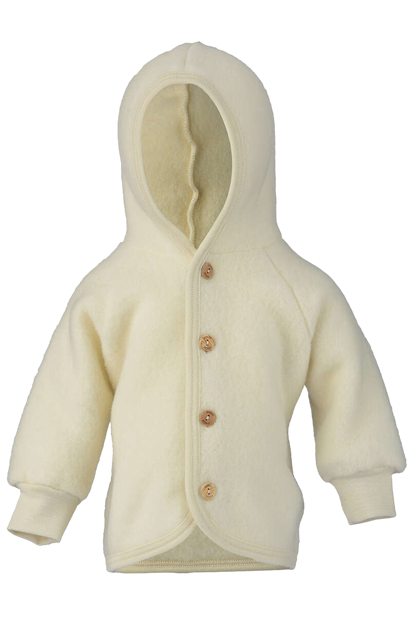 Baby-Kleinkinder-Jacke mit Kapuze aus Bio-Schurwolle