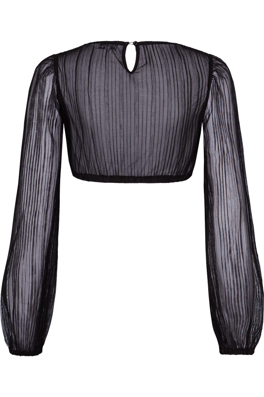 Dirndlbluse mit langen Puffärmeln und Streifenmuster - schwarz