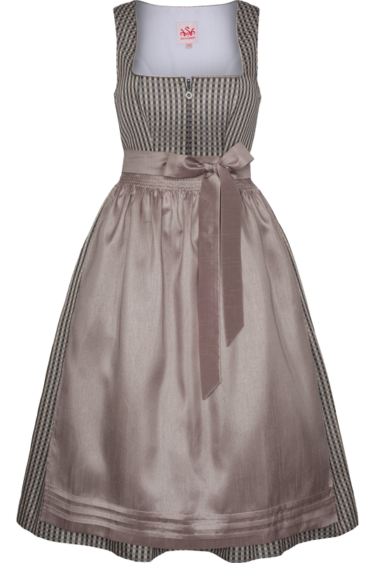 Damen Midi-Dirndl Karomuster Spieth & Wensky KARMA/75 in TAUPE - Vorderansicht
