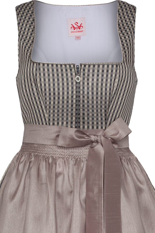 Damen Midi-Dirndl Karomuster Spieth & Wensky KARMA/75 in TAUPE - Vorderansicht Detail oben