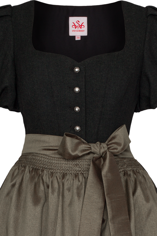 Damen Midi-Dirndl mit Puffärmel Spieth & Wensky KENSIE/75in DUNKELGRÜN - Vorderansicht Detail oben
