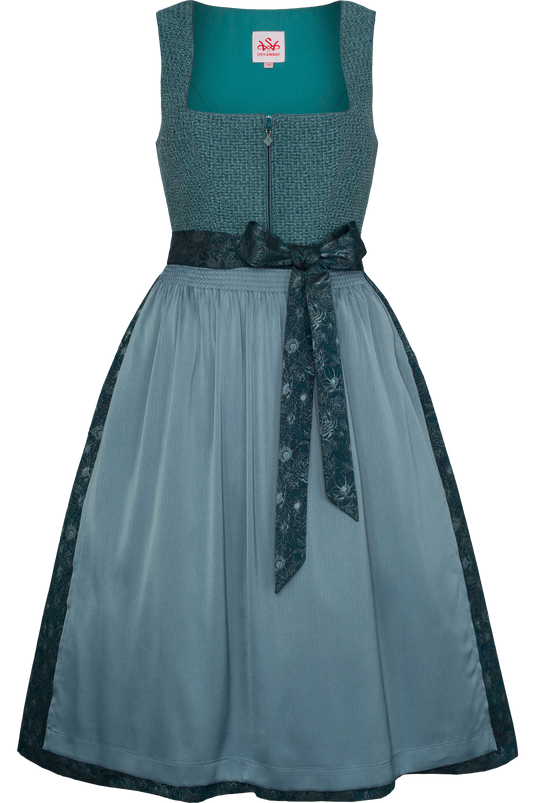 Damen Midi-Dirndl in Boucléoptik Spieth & Wensky KRISTALL/70 in PETROL - Vorderansicht