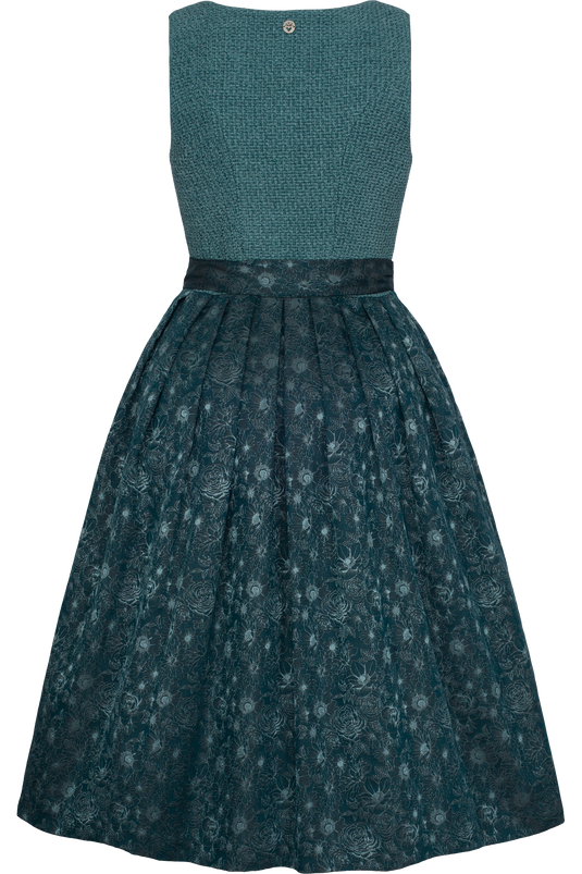 Damen Midi-Dirndl in Boucléoptik Spieth & Wensky KRISTALL/70 in PETROL - Rückansicht