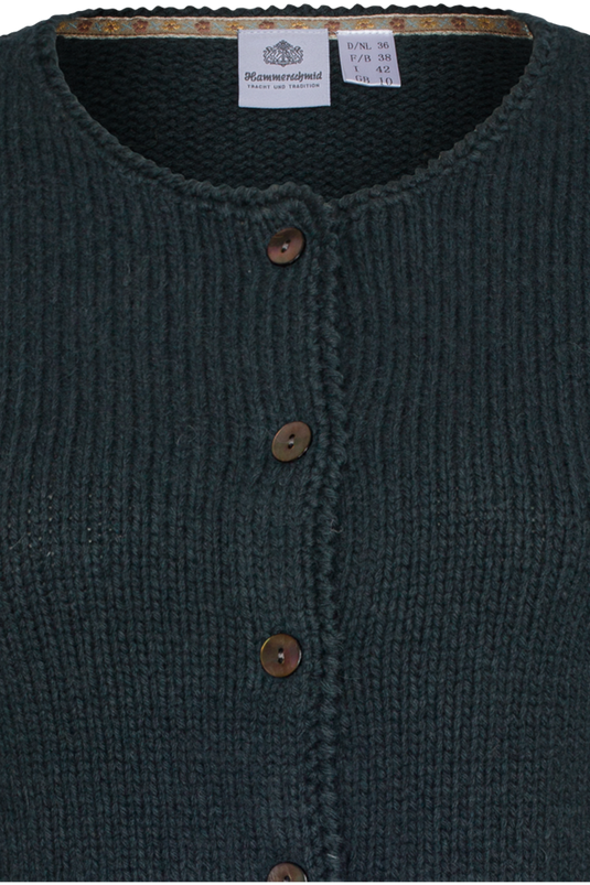 Damen Trachtenstrickjacke Hammerschmid TYROL 262-7502 in 47-BLAU - Vorderansicht Detail oben