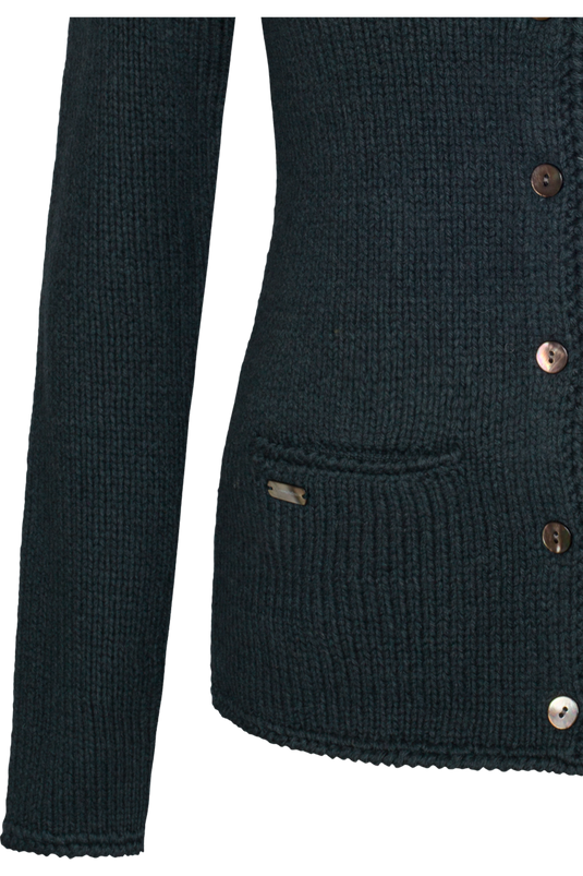 Damen Trachtenstrickjacke Hammerschmid TYROL 262-7502 in 47-BLAU - Vorderansicht Detail unten