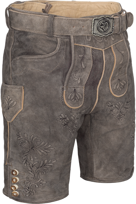 Kurze Herren Wildbock-Lederhose mit Gürtel - stonegrey schwarz