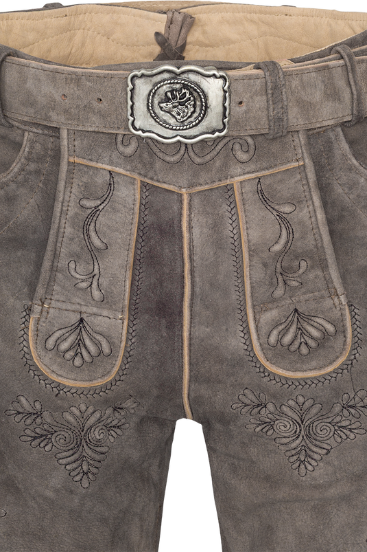 Kurze Herren Wildbock-Lederhose mit Gürtel - stonegrey schwarz