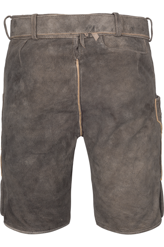 Kurze Herren Wildbock-Lederhose mit Gürtel - stonegrey schwarz