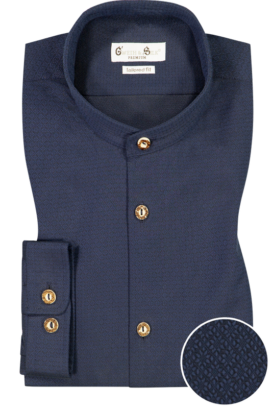 Herren Trachtenhemd Gweih & Silk ALPSEE 03/202 in NAVY - Vorderansicht mit Stoffdetail