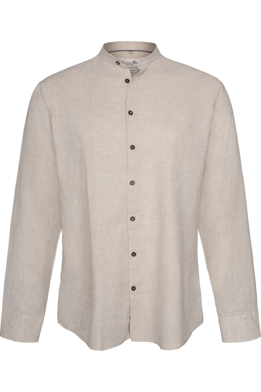 Herren Trachtenhemd mit Stehkragen Gweih & Silk ALPSEE 04/251 in SAND - Vorderansicht