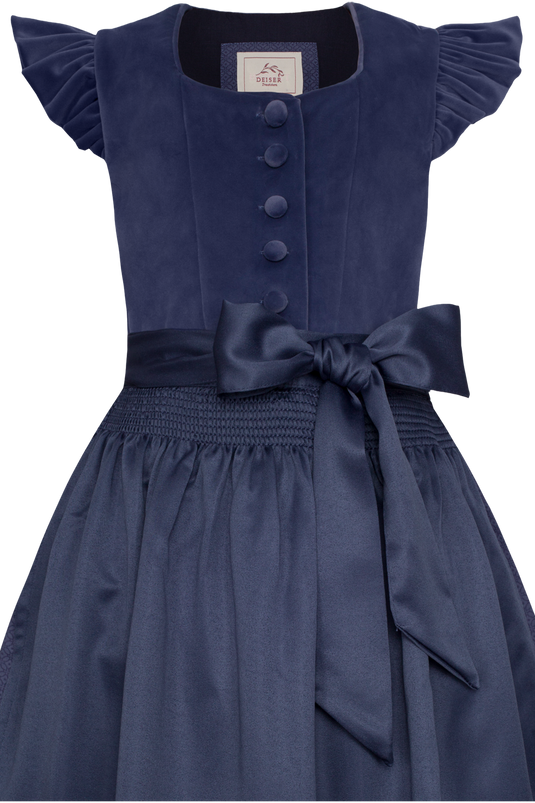 Kinder Veloursdirndl Trachten Deiser MK262 2024 ELISA in 1595-TAUBENBLAU - Vorderansicht Detail oben